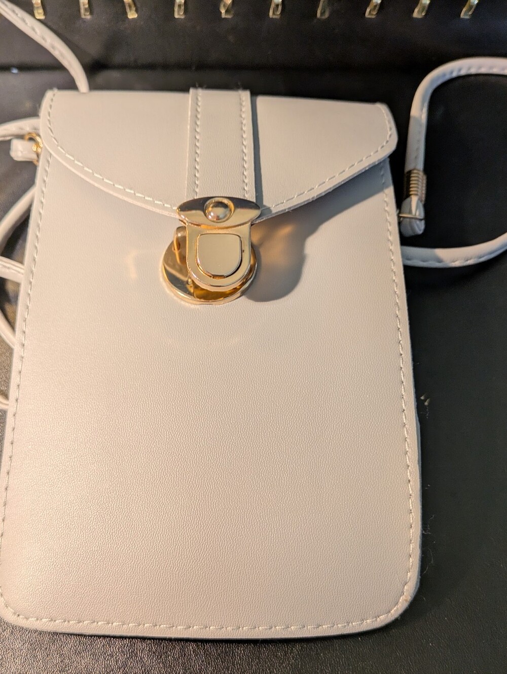 Women’s Cream Crossbody Phone Pouch with Gold Hardware